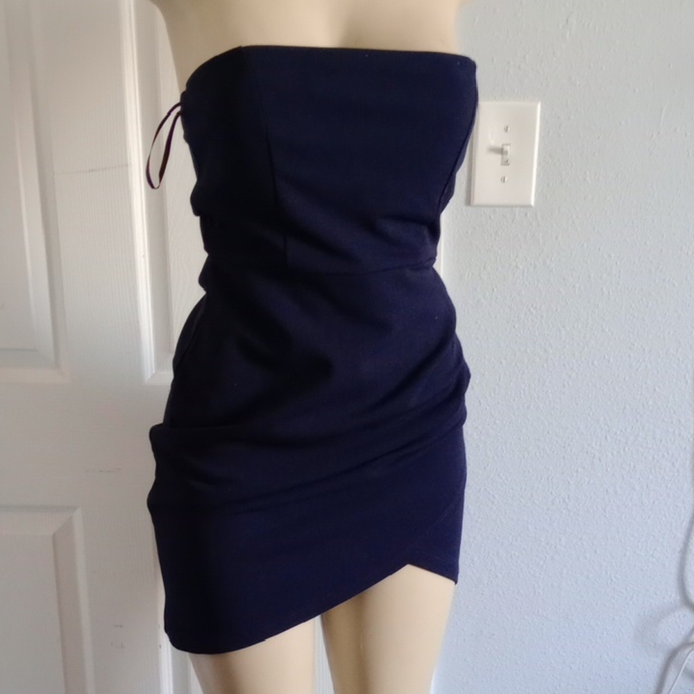 SHEIN Strapless Navy Ruched Bodycon Mini Dress